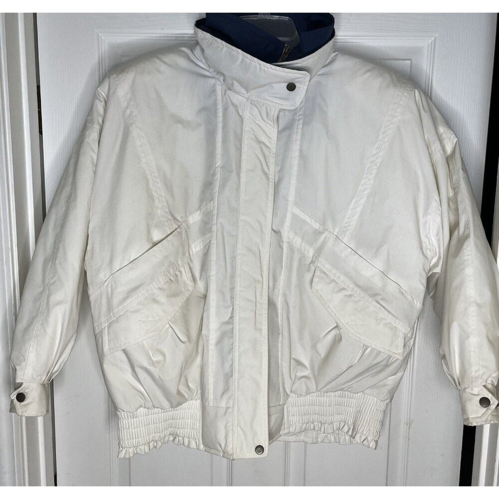 Towne By London Fog Womens Small Bomber Jacket White Quilted Lining